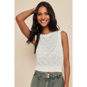 Lulus Conveniently Chic Ivory Pointelle Knit Sleeveless Sweater Top White